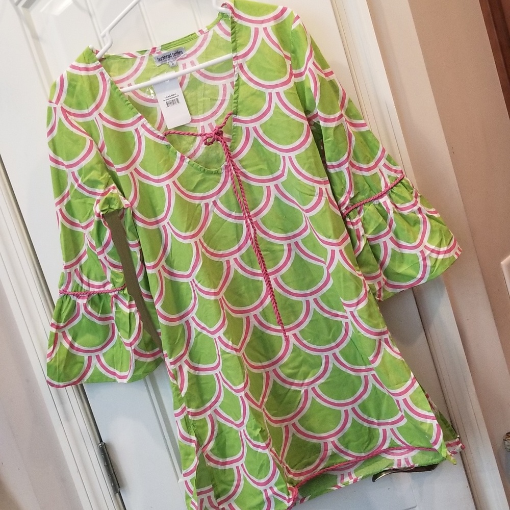 Buckhead Betties Green Pink Print Top Sz…